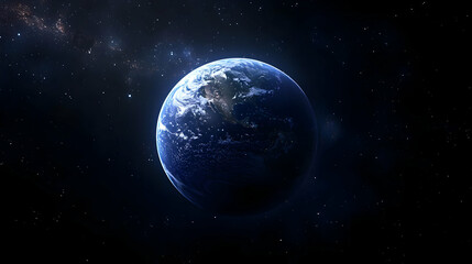 Fototapeta premium A lone Earth in a dark, star-filled universe, seen from space.