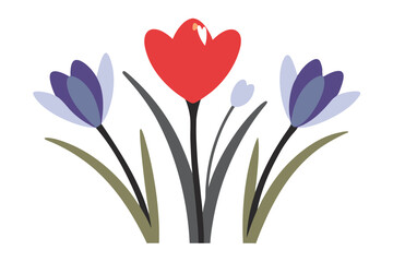 Delicate Spring Flowers Illustration Featuring Crocuses and Hyacinths