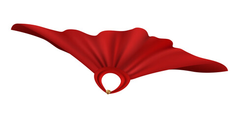 Superhero red cape isolated scarlet fabric silk cloak, carnival vampire satin clothes. Vector mantle costume, magic cartoon cover. Flowing and flying super hero halloween cloth, rescue covering