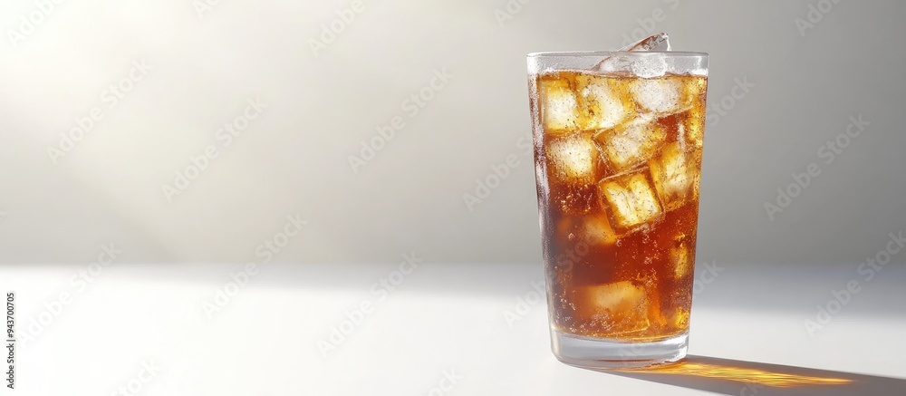 Fototapete glass of refreshing cold iced tea on a white background. with copy space image. place for adding tex