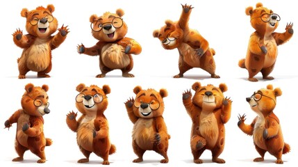 A collection of animated bear characters displaying various cheerful poses and expressions.