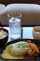 Hamburg steak with cheese sauce in Tokyo, Japan