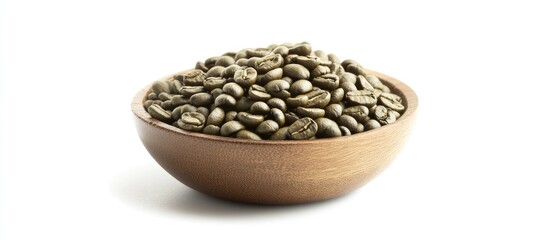 Obraz premium Bowl containing green coffee beans on a white background. with copy space image. Place for adding text or design