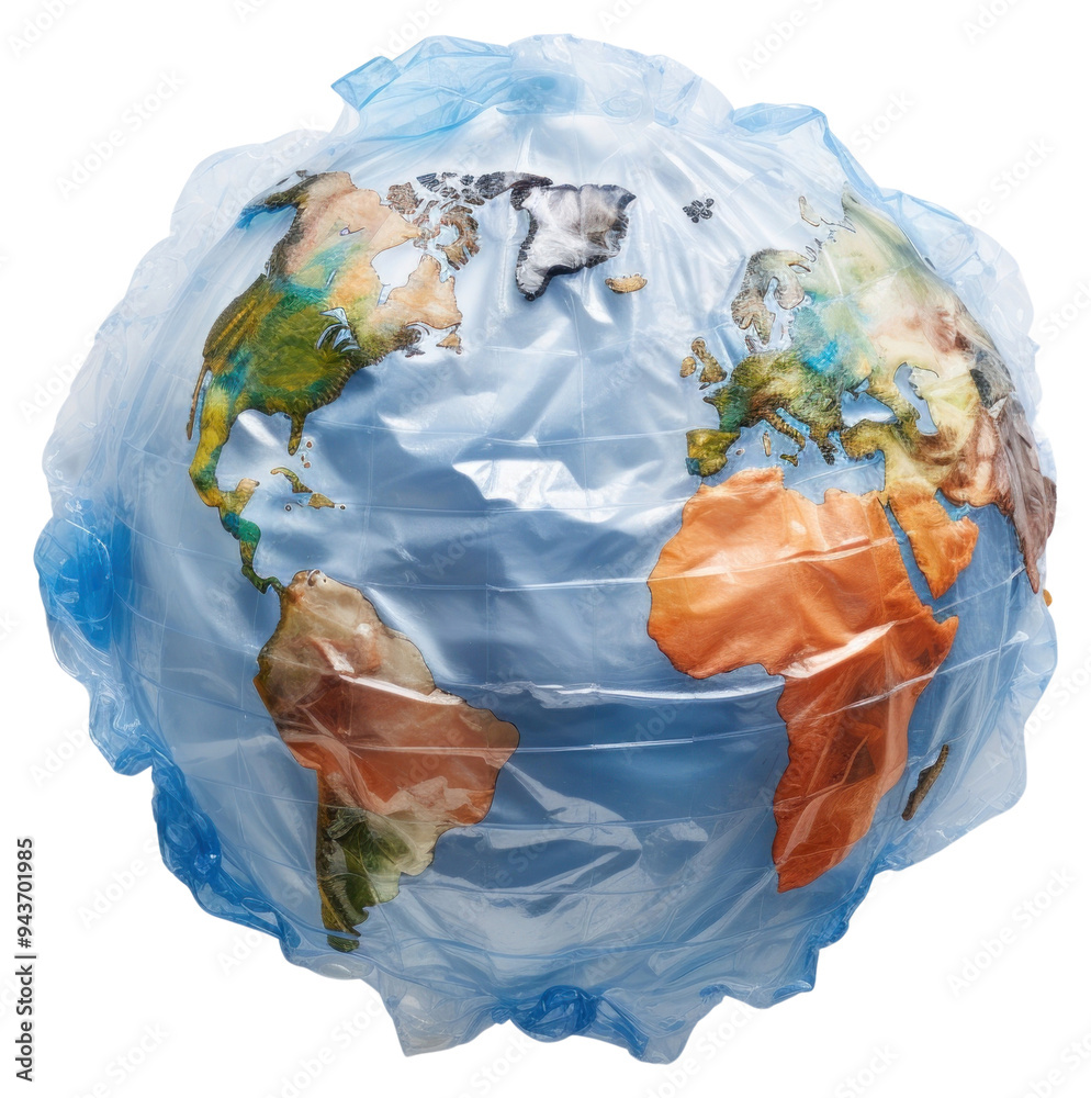 Poster PNG  Plastic wrapping over waste globe planet astronomy universe.