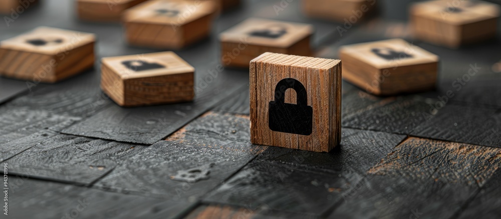 Poster privacy policy symbol conceptual words privacy policy on a wooden block on a lovely grey table with 