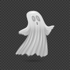 Apparition from haunted house. Vector Halloween ghost personage with spooky facial expression and big staring eyes. Spirit decoration or poltergeist on transparent background