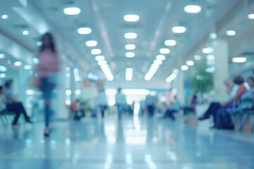 Blurred hospital scene with people.