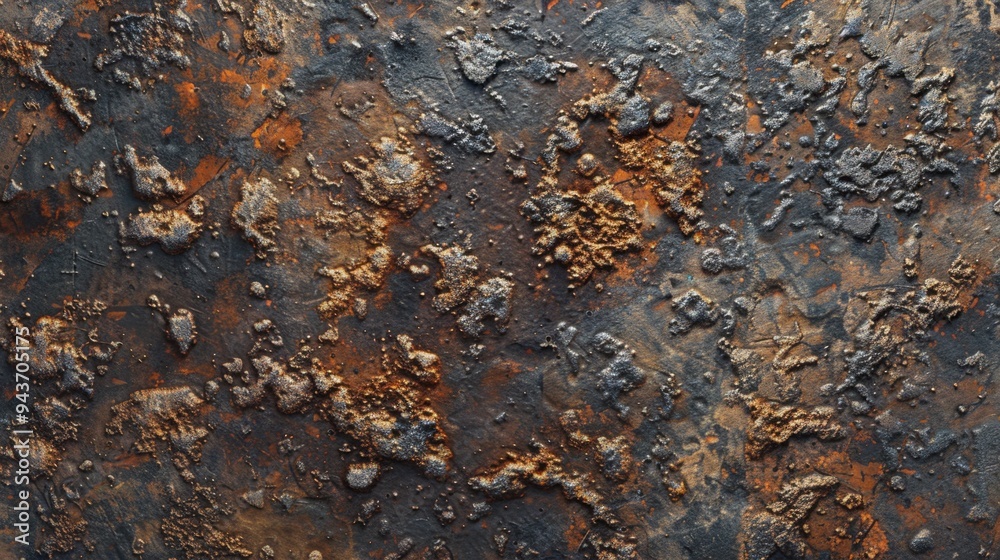 Wall mural Flat lay of a heavily corroded iron surface with deep grooves and rough textures, ideal for an industrial theme