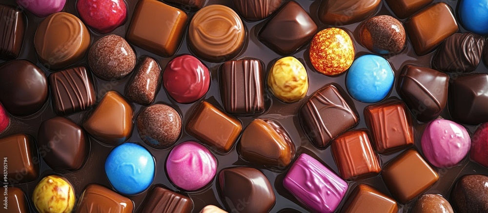 Aufkleber Chocolates in numerous colors and shapes. with copy space image. Place for adding text or design
