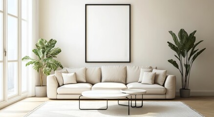Modern Living Room Interior Design with White Sofa Coffee Table and Plants