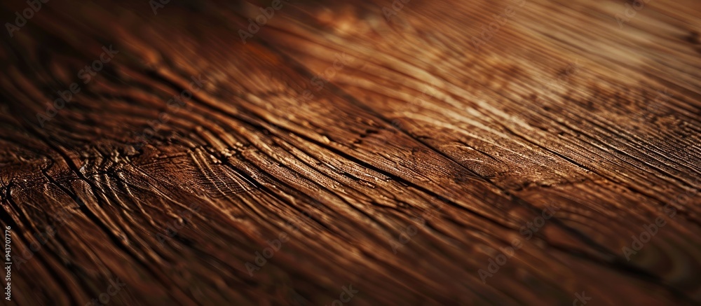 Poster Close up of a rustic wooden table featuring grain texture in a vintage style The surface of the old wooden plank is presented in macro view providing an empty template and copy space for an abstract