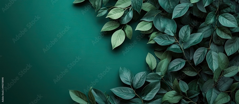 Fototapete green foliage on a green backdrop. with copy space image. place for adding text or design