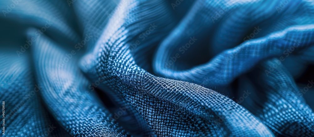 Poster Close up of an abstract fabric texture serving as a background for text or interior design Blue synthetic fabric texture. with copy space image. Place for adding text or design