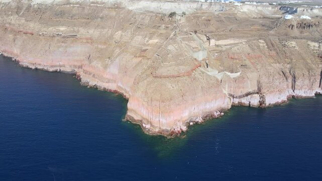 Aerial view of the volcano coasts of Santorini island in Greece