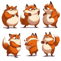 Obraz premium A series of cartoon fox characters displaying various expressions and poses.