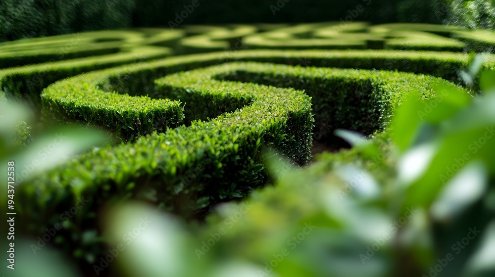 Poster minimalist abstract maze design with a singular path leading to the center representing the process 