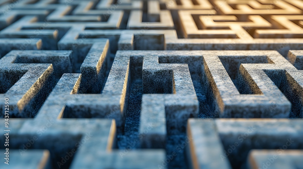 Poster maze with a single path leading to the center representing the journey of problem solving and overco