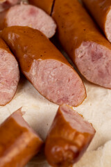 fried pork sausages on a wheat tortilla