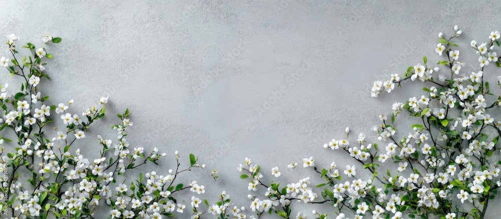 Aufkleber spring background blooming flowers on a concrete surface top view copy space
