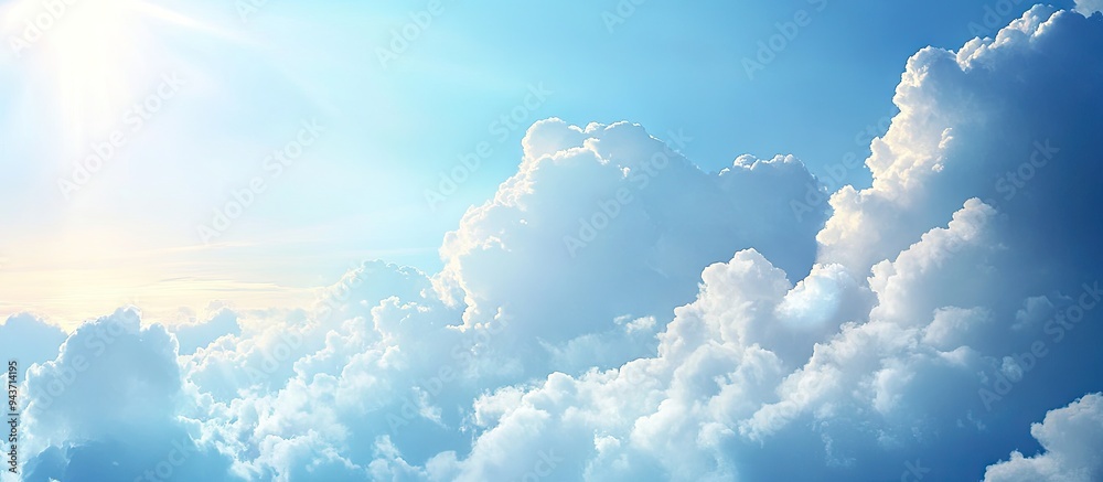 Aufkleber fluffy clouds and sunlight in a blue sky. with copy space image. place for adding text or design