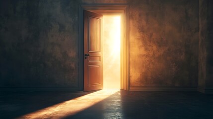 Obraz premium Bright Light Shining Through an Opened Door Revealing New Opportunities and Potential for Growth and Transformation