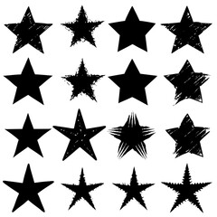 A beautiful set of black stars positioned on a white background