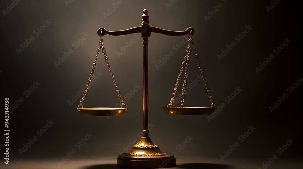 Poster a pair of scales perfectly balancing light and dark objects representing the concept of balance harm