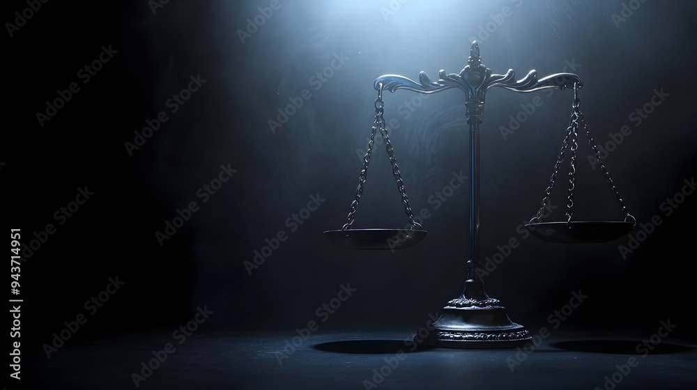 Poster photographic composition of a pair of scales balancing light and dark objects representing the conce