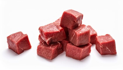 cubes of raw beef meat isolated on white background