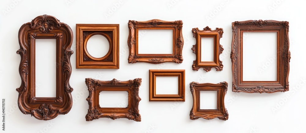 Fototapete wooden frames set against a white background. with copy space image. place for adding text or design