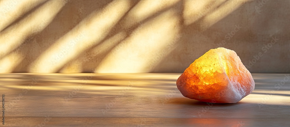 Aufkleber Himalayan salt lamp placed on an indoor table. with copy space image. Place for adding text or design