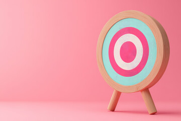 Colorful wooden target, concentric circles in pink, white, and aqua, set against a soft pink backdrop, symbolizing focus, goals, and precision in design.