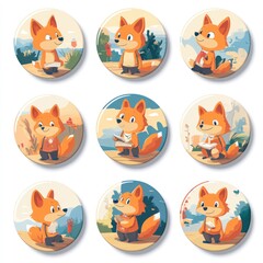 Obraz premium A collection of cute fox illustrations in various poses and settings.
