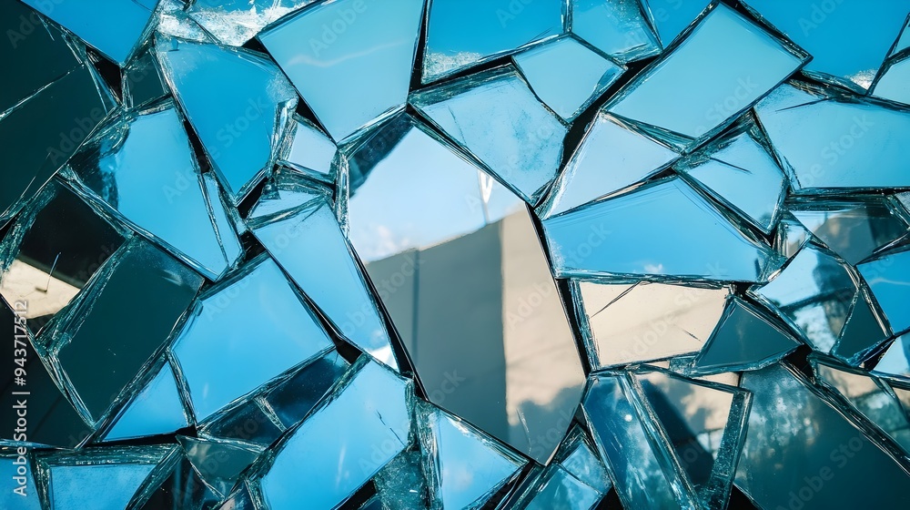 Poster shattered mirror reflecting fragmented image symbolizing the diverse perspectives and interpretation