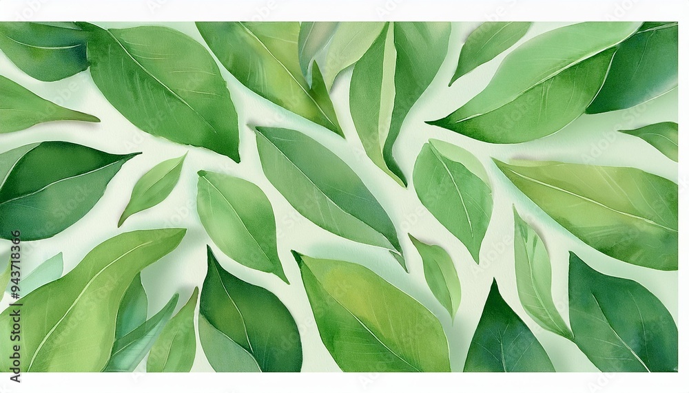 Poster watercolor green leaves background design generative ai