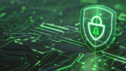 Neon lock icon against a digital circuit background in cyberspace symbolizing cybersecurity, antivirus protection, and digital security measures new stock image illustration AI