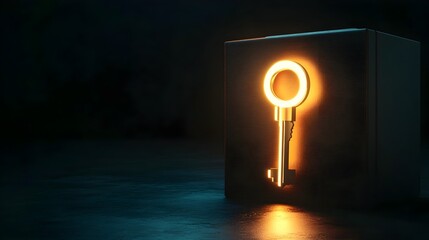 A key unlocking a glowing box representing the discovery of new possibilities the revealing of hidden secrets and the unlocking of future potential