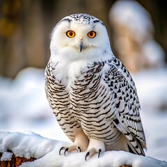Obraz premium snowy owl standing tall in the snowy wilderness, with blurred background
