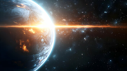 Obraz premium A planet with a glowing light emanating from its surface.
