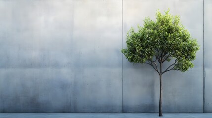 Obraz premium Tree Growing Through Concrete Wall Symbolizing Perseverance Resilience and the Triumph of Nature Over Adversity