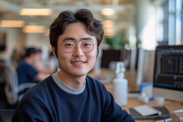 Young Professional in Modern Office Morning Light 