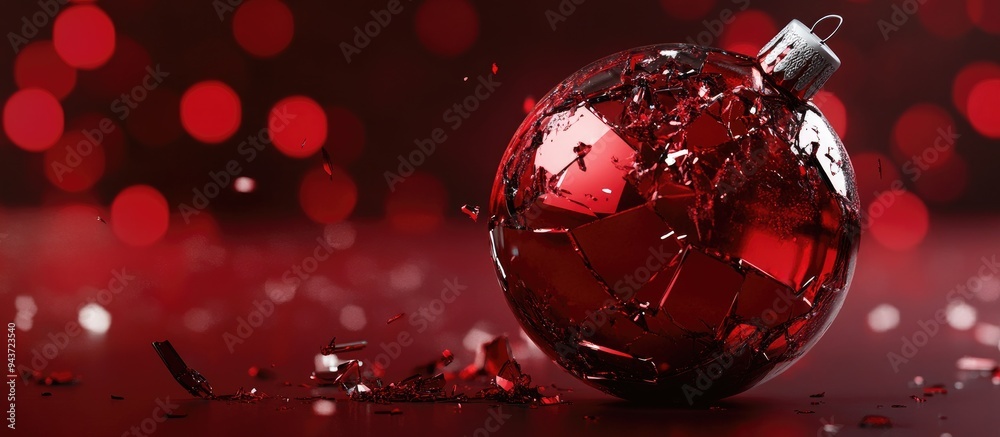 Aufkleber shattered red christmas glass ball. with copy space image. place for adding text or design