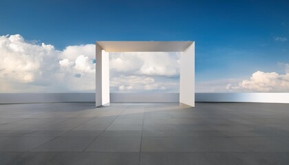 the horizon and the cloudy sky as a background in the foreground an empty square ai generated