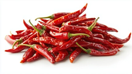 Pile of dried red hot chilies isolated on a white background 
