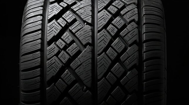 High quality close up of tire showcasing its tread pattern and texture. image conveys durability and performance. 