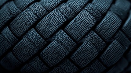 Close up of textured black woven material, showcasing intricate patterns and depth. image conveys sense of strength and durability. 