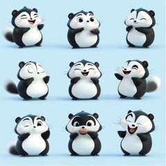Obraz premium A playful collection of cute cartoon raccoons expressing various emotions.