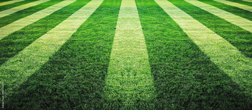 Poster striped texture of a soccer football grass field background with copy space