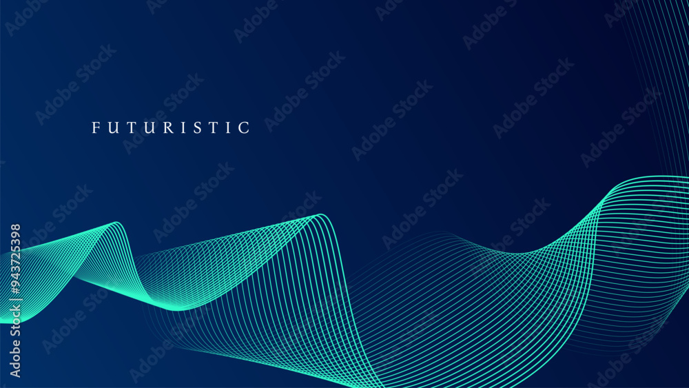 Wall mural Abstract glowing wave lines on dark blue background. Dynamic wave pattern. Modern flowing wavy lines. Futuristic technology concept. Suit for banner, poster, cover, brochure, flyer, website