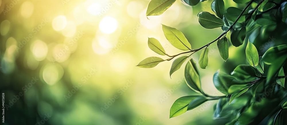 Aufkleber beautiful natural scenery featuring green leaves in the forest a blurred greenery backdrop illuminat